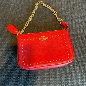 Mini Coach Bag Red w Studs Gold Chain